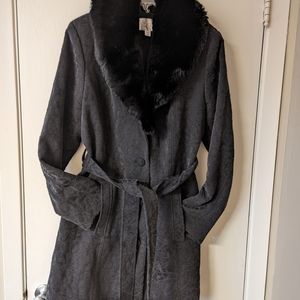 Women's XL Black Brocade Faux Fur jacket